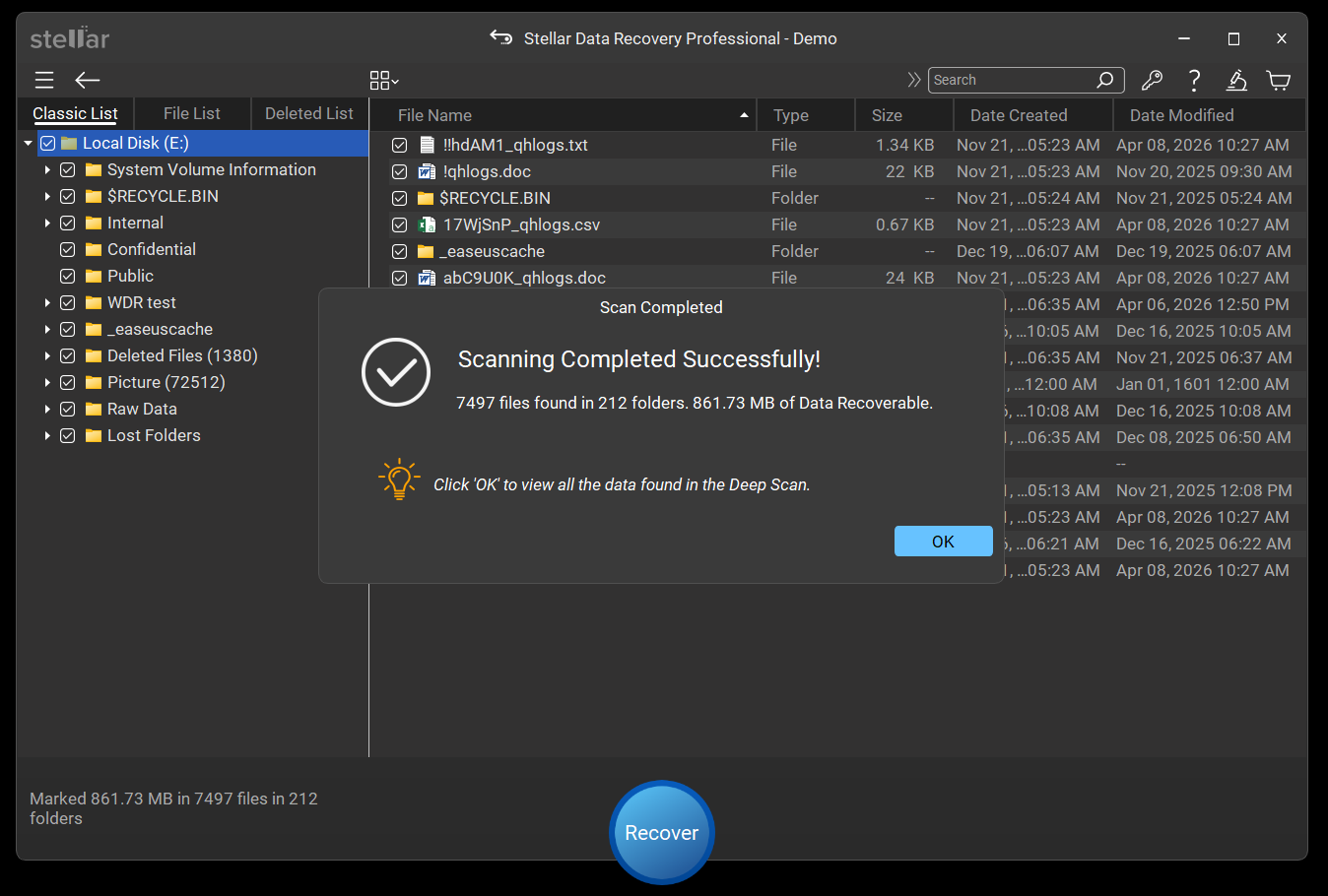 scanning process will appear